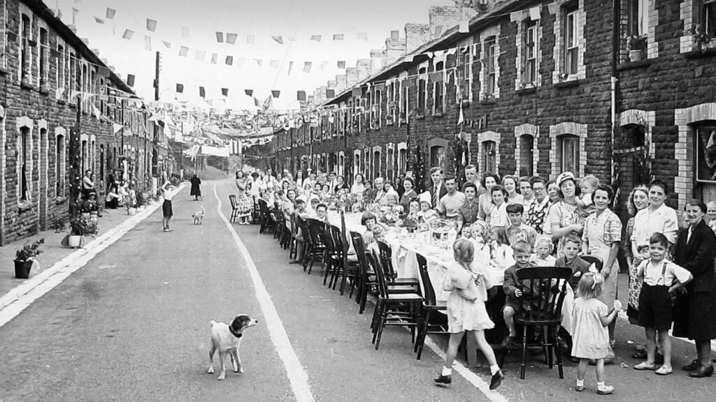 A street party to celebrate the Coronation of Queen Elizabeth II in 1953.